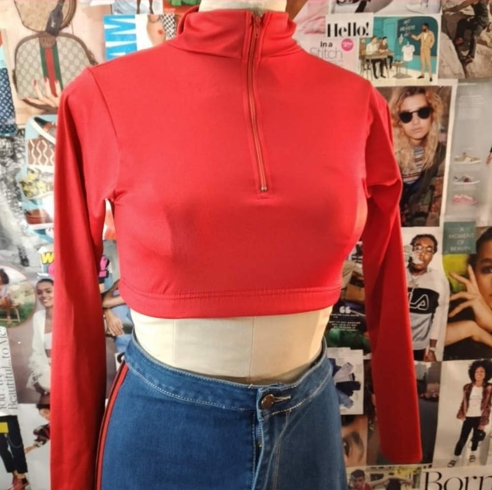 Zip up crop top hoodie